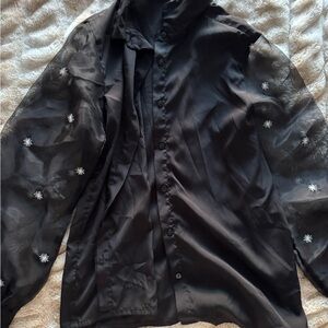 Myra Bag Black Blouse with Sheer Star Sleeves